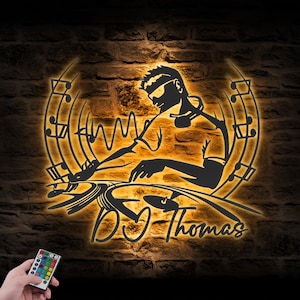 Custom DJ Disc Jockey Music Metal Wall Art With Led Lights Personalized Deejay Headphones Name Sign Home Decor Dee Jay Music Club Decoration