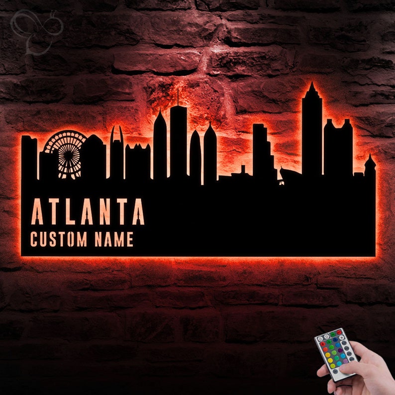 Custom Atlanta Skyline Metal Wall Art LED Light Personalized Georgia ...