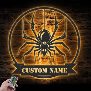 Benutzerdefinierte Spinne Metall Wand Kunst LED-Licht Personalisierte Spinne Liebhaber Name Zeichen Home Decor Kid Kinderzimmer Dekoration Halloween Weihnachten Geburtstag