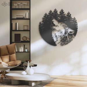 Wolf in Forest Metal Wall Art LED Light Wolf Moon Sign Home Decor Kid ...