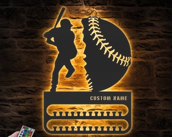 Appendiabiti personalizzato per medaglie per giocatore di baseball con espositore per porta medaglie a luce led per premi e nastri per premi a strati, compleanno di Natale della squadra