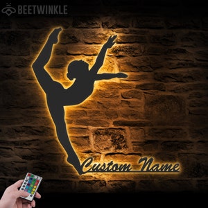 Arte de pared de metal de danza moderna personalizado, luces LED, letrero con nombre de bailarina de ballet personalizado, decoración del hogar, decoración de guardería infantil, cumpleaños