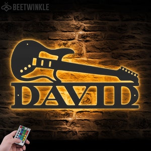 Custom Guitar Player Metal Wall Art LED Light Personalized Guitarist Name Sign Home Decor Music Room Kids Nursery Decoration Birthday Xmas