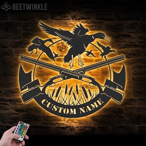 Custom Duck Hunting Metal Wall Art LED Light Personalized Hunter Name Sign Home Decor Duck Cabin Decoration Housewarming Xmas birthday Gift