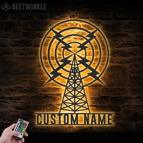 Custom Ham Radio Metal Wall Art LED Light Personalized Amateur Radio Name Sign Home Decor Radio Operator Decoration Amateur Call Birthday