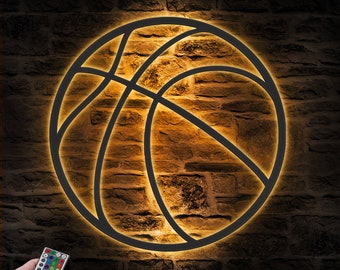Boy Basketball Monogram Metal Wall Art LED Light Girl Basketball Player Lover Sign Home Decor Kid Nursery Decoration Mom Dad Birthday Gift
