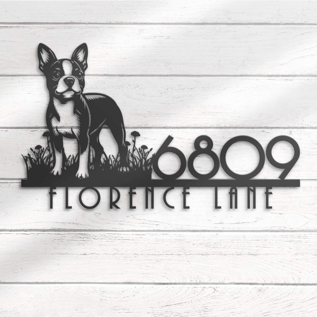 Custom Boston Terrier House Number Metal Address Sign Personalized Dog ...