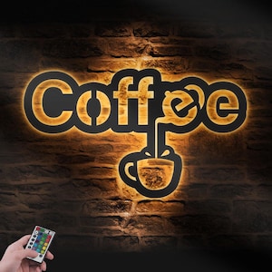 Coffee Metal Wall Art LED Light Bar Sign Home Decor Kitchen Decoration Coffee Bar Patio Coffee Lover Birthday Housewarming Christmas Gift