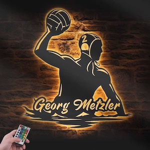 Custom Water Polo Ball Metal Wall Art LED Light Personalized Player Name Sign Home Decor Nursery Decoration Man Cave Birthday Christmas Gift