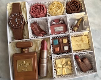 Chocolate Gift set for her/Perfume/Makeup/Handbag/Shoes/Cake Topper/Unique Gift/Realistic/Mother’s Day/Girlfriend/Birthday/Gift for her