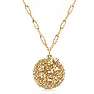 14k gold necklace | Blossom Pendant | Paperclip chain necklace