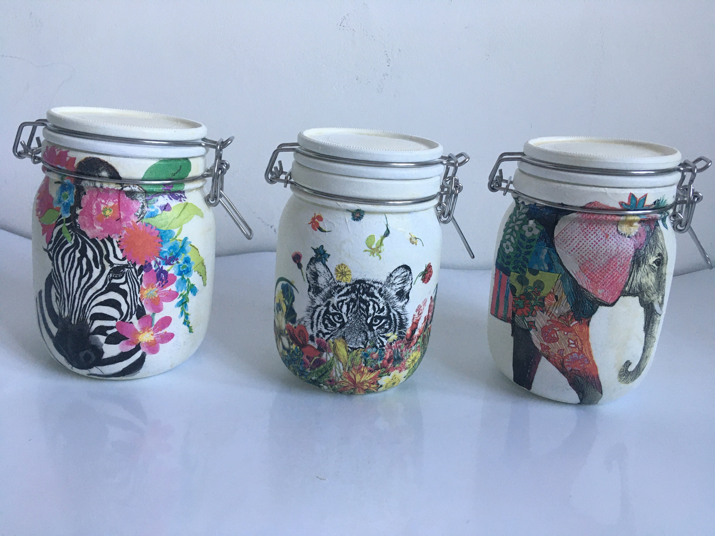 Animal storage jars Safari theme zebra tiger elephant Etsy