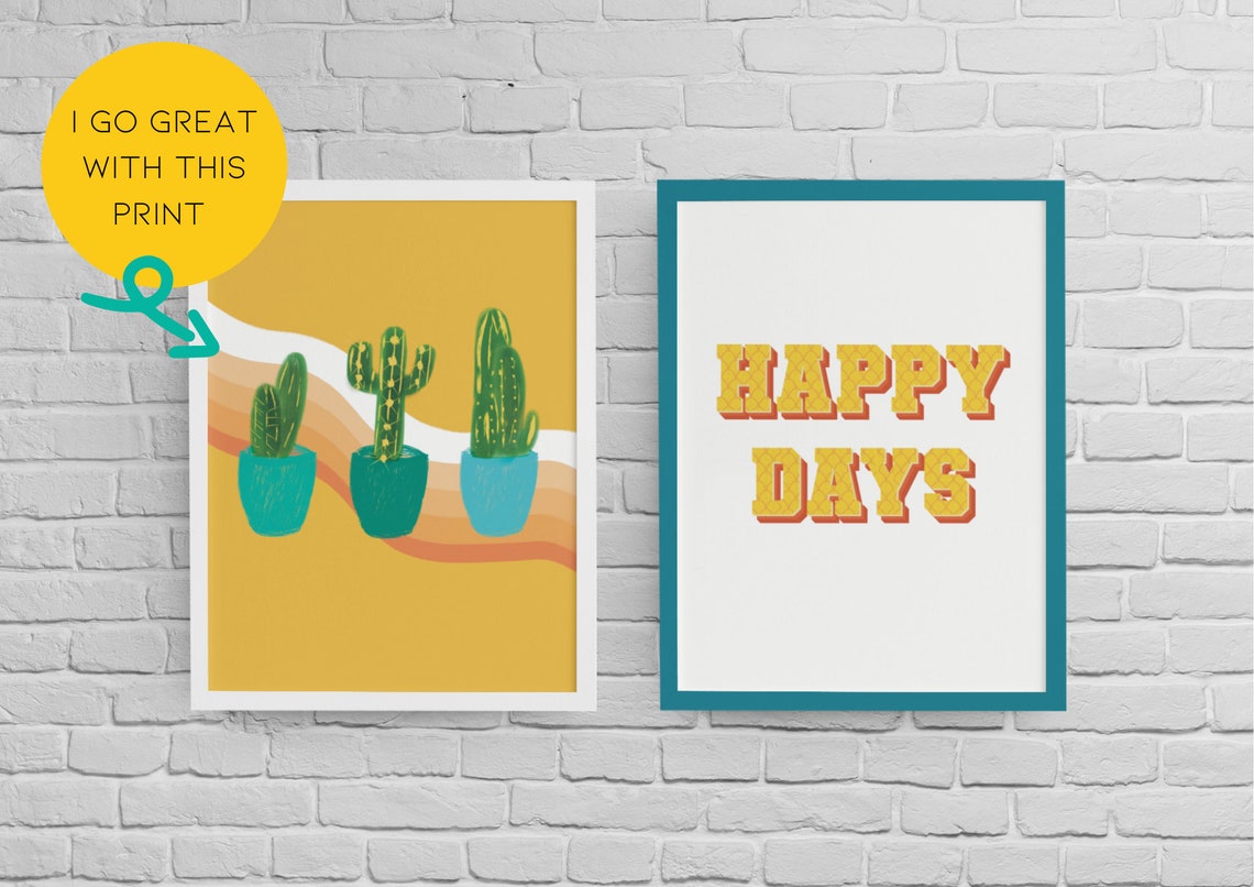 A3 A4 Happy Days Wall Art Poster Print Yellow Art Etsy