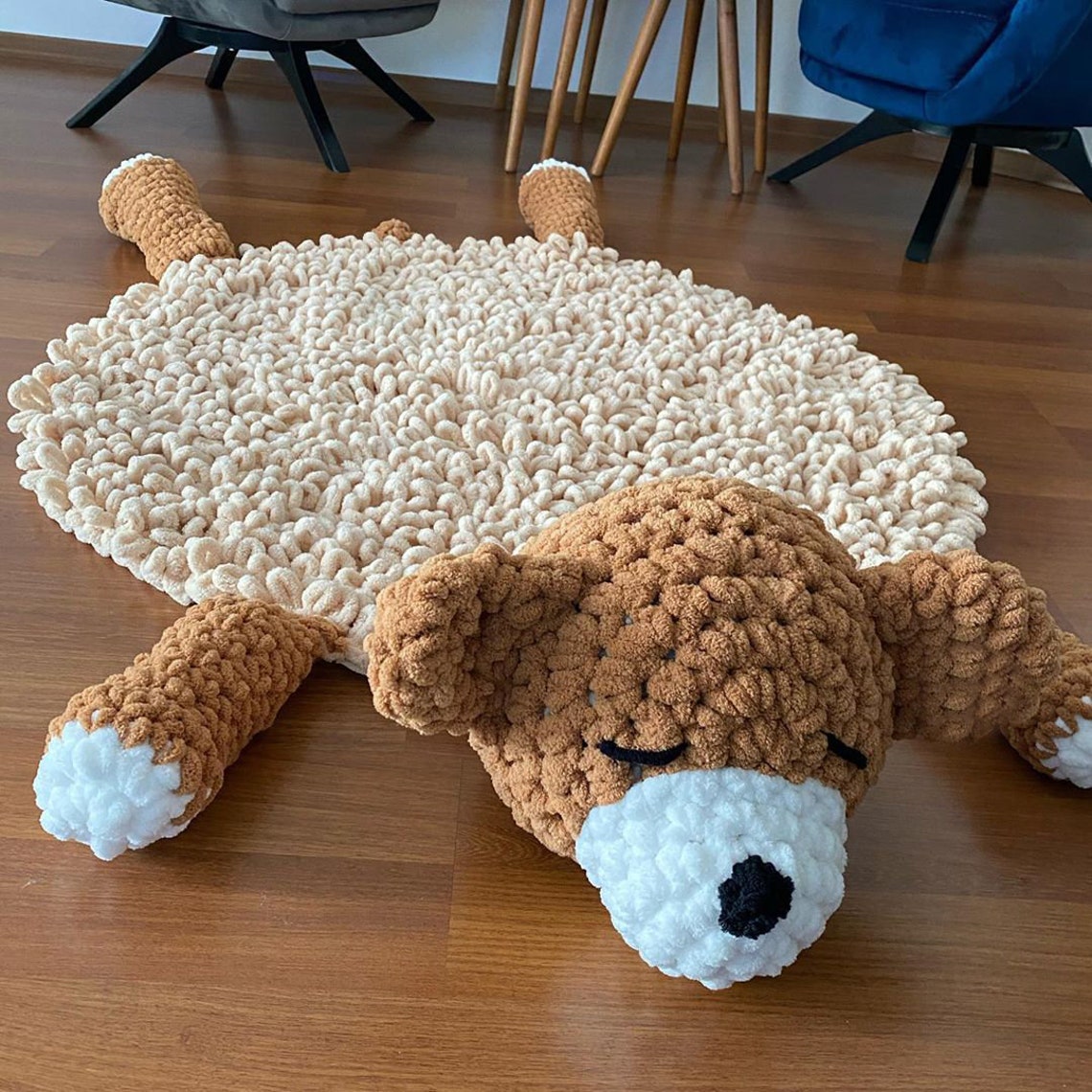 Bear rug crochet for babies room Teddy crochet rug Knitted Etsy