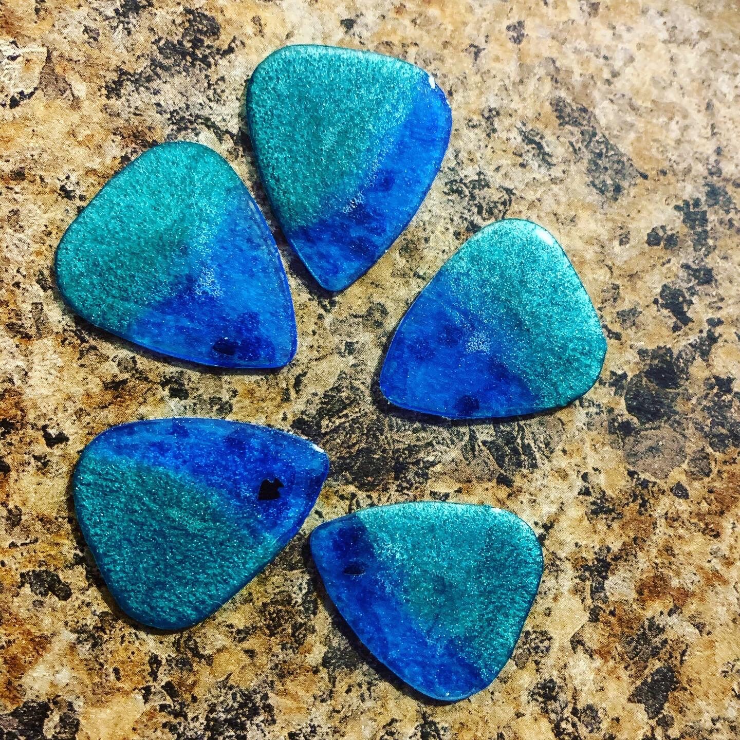 5 pack of resin aqua/blue guitar picks. Etsy