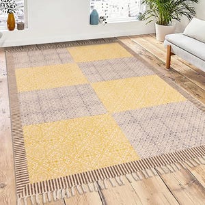Blue and Yellow rug Hand Block Printed rug Indian Cotton rug Kitchen rug Decorative rug Navajo rug Living Room rug Custom Gift 5x8 10x14 Ft