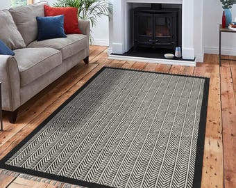 Handmade Gray Herringbone Cotton Area Rug, Modern Geometric Flatweave Carpet