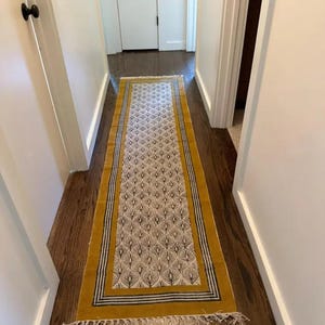 Stair runner rug Hand block printed rug Custom size rug Yellow mustard kilim Outdoor rug Cotton carpet Indoor dhurrie