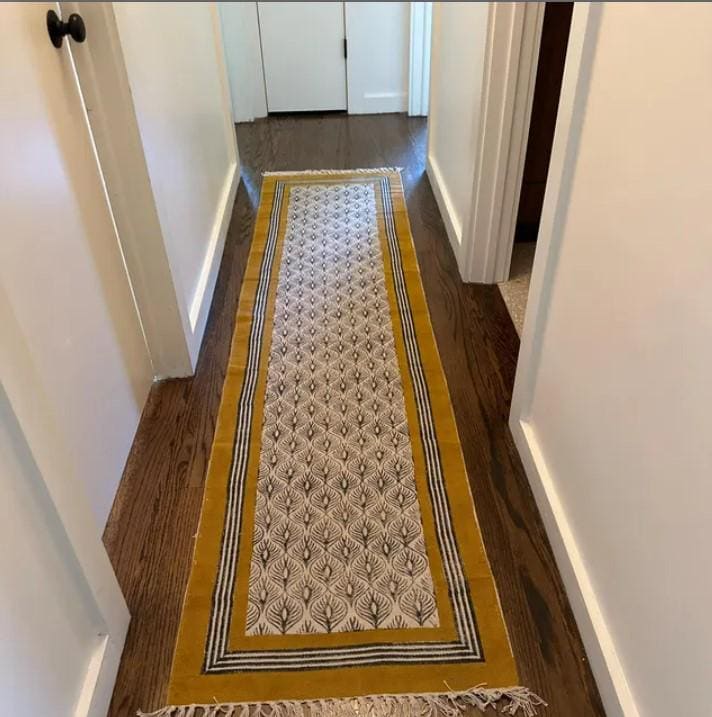 Tapis De Passage D'escalier Imprimé À La Main Kilim Jaune Moutarde 3x17 Pieds