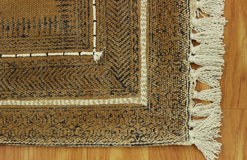 Brown cotton kilim Square woven cotton rug Hand embroidery work cotton rug Living room kilim Square patio rug 3x3 5x5 9x9 7x7 12x12 feet rug
