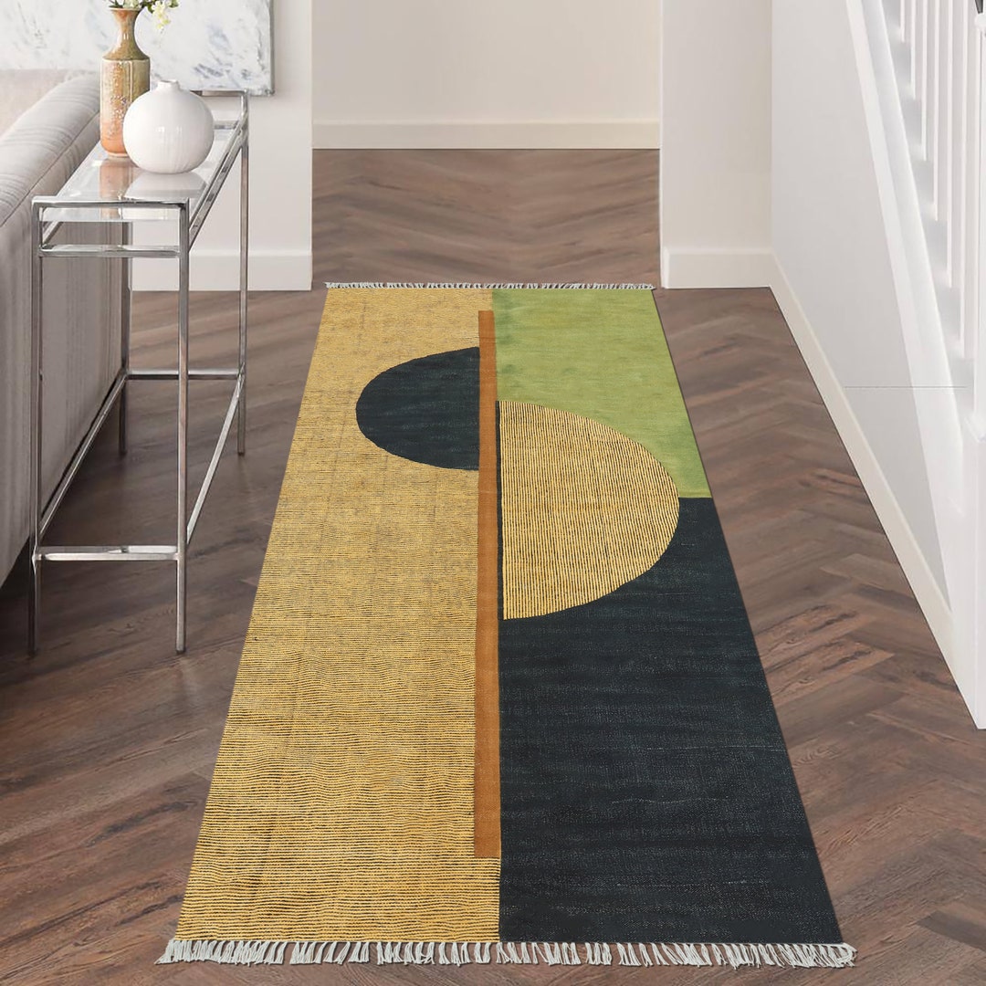 Hand Block Printed Runner Rug Indian Handmade Cotton Rug Woven Living