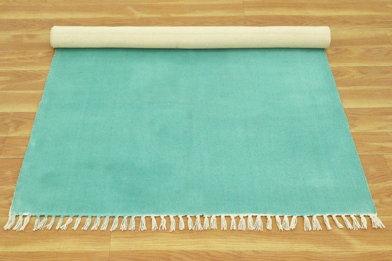 4x18 Rug Hand Block Printed Sea Green Cotton Rug, Flatweave Runner - Etsy
