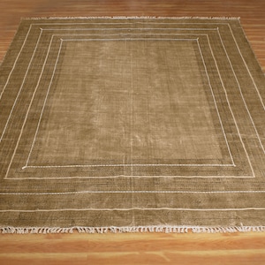 Brown cotton kilim Square woven cotton rug Hand embroidery work cotton rug Living room kilim Square patio rug 3x3 5x5 9x9 7x7 12x12 feet rug