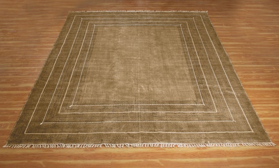 Brown cotton kilim Square woven cotton rug Hand embroidery work cotton rug Living room kilim Square patio rug 3x3 9x9 4x6 6x9 ft rug