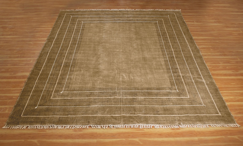 Brown cotton kilim Square woven cotton rug Hand embroidery work cotton rug Living room kilim Square patio rug 3x3 5x5 9x9 7x7 12x12 feet rug