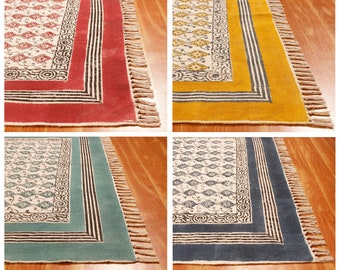 Abstract Handmade Cotton Block Printed Dhurrie Area Rugs Boho Carpet Runner 3x5