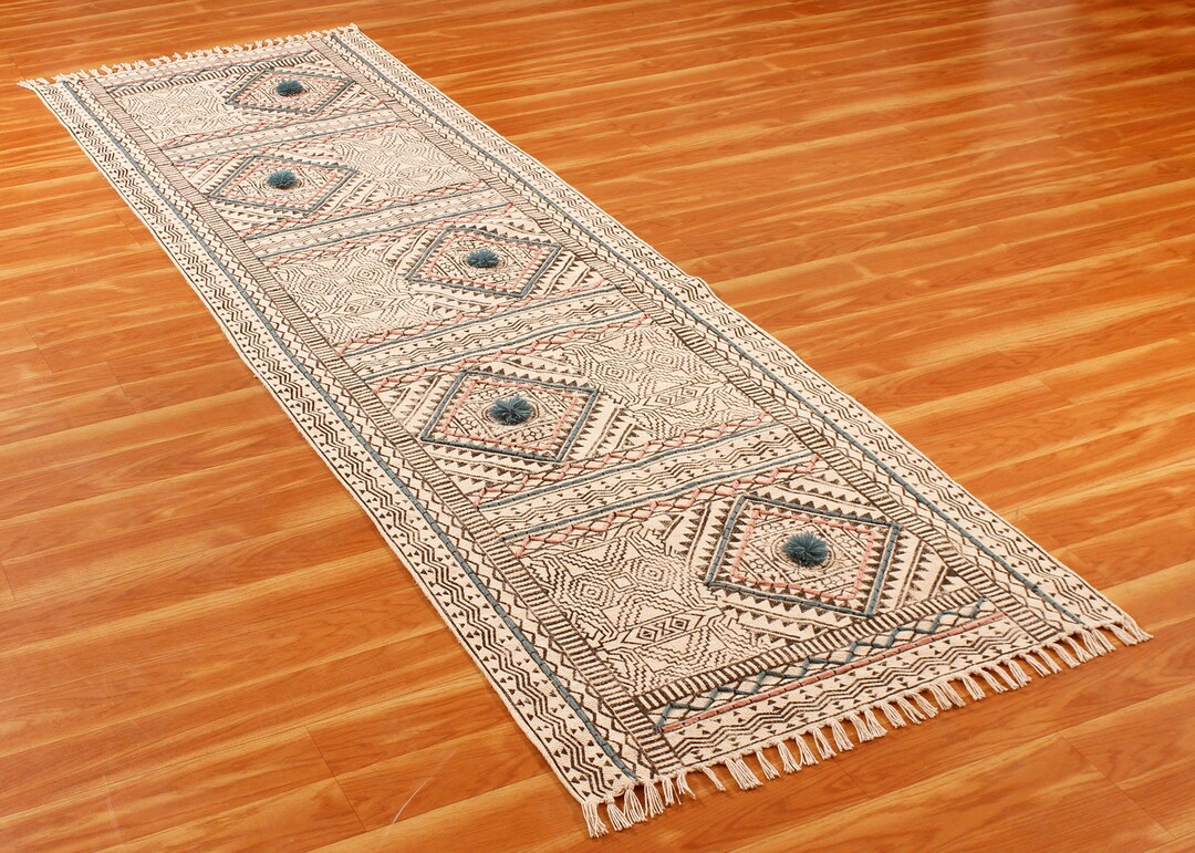 Black Cotton Runner Living Bedroom Dining Room Durries Custom Etsy