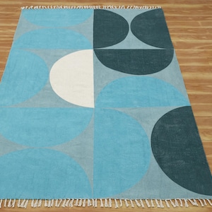 3x5 5x8 8x10 pi Tapis en coton imprimé à la main | Décor bohème fait à la main kilim dhurrie | Tapis de jardin extérieur tapis de yoga |