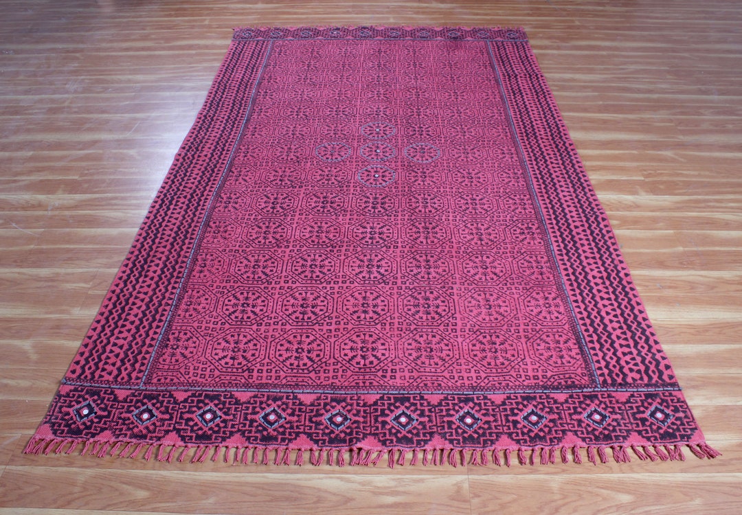 Boho Cotton Rug Hand Block Printed Rug Bedroom Rug Home Decorative Rug Indian Rug Floor Area