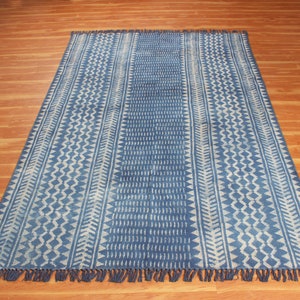 Indigo blue garden yoga mat Indian Handmade dabu printing area rug Geometric cotton carpet Customized fathers day gift 6x9 4x20 9x15 feet