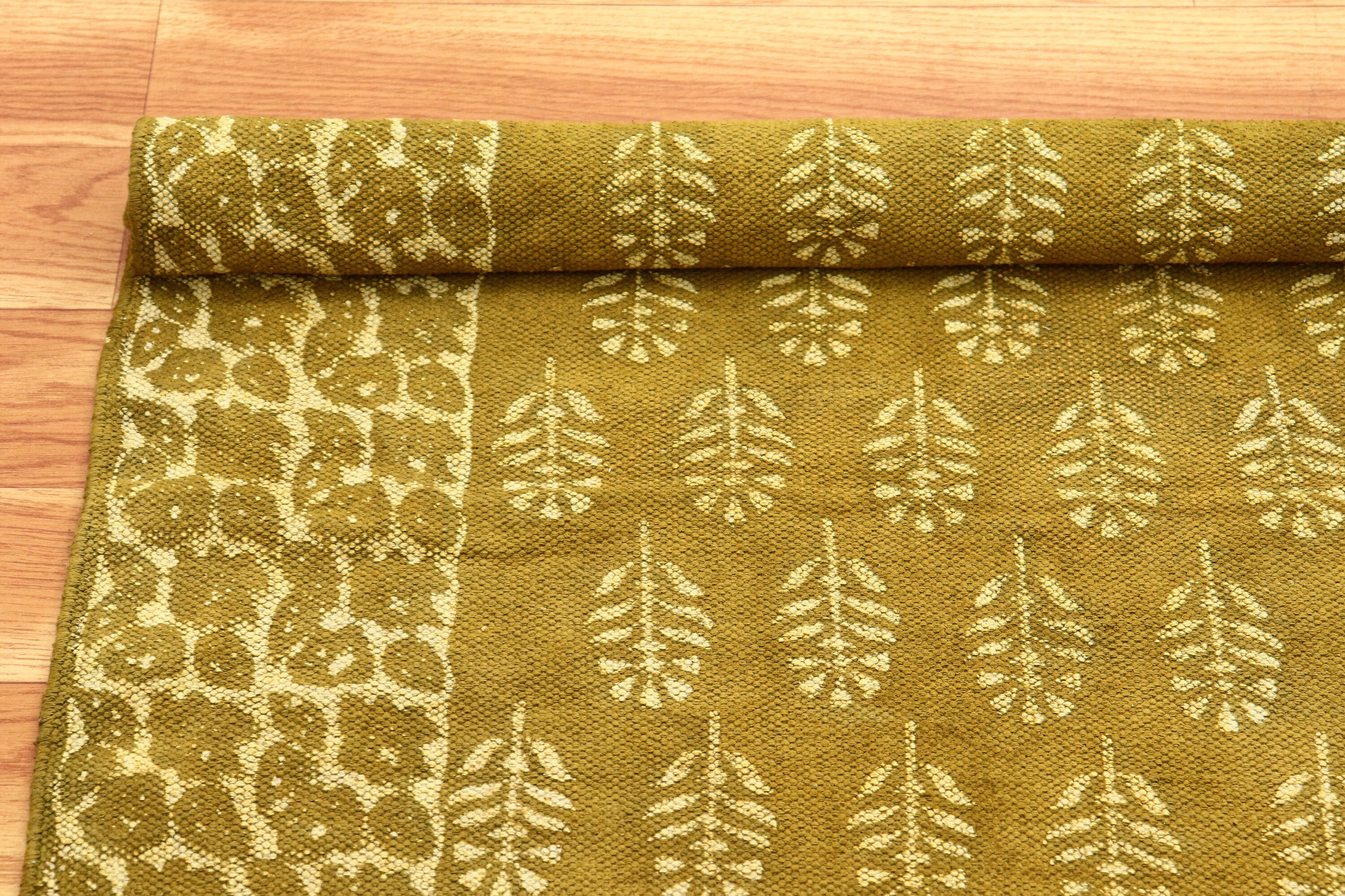 Dabu Rug Green Cotton Hand Woven Rug, Dabu Print Square Dhurrie - Etsy