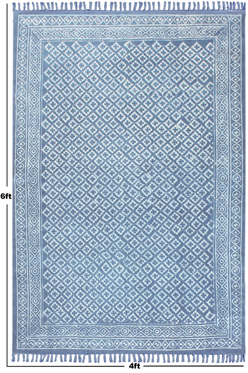 Indigo Blue Cotton Dhurrie Rug: Dabu Block Print, Hand Washable - Etsy