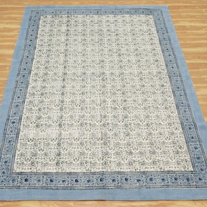 Floral Traditional area rug, Blue Border Rug,Block Print Cotton Rug, Bedroom rug, Large Hallway rug, Custom size rug, 8x10 7x10 12x12 feet