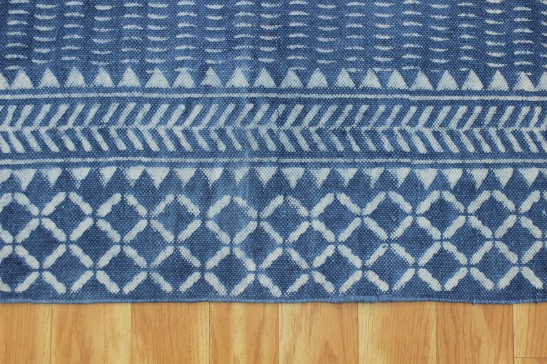 Square Area Rug Dabu Block Printed Rug Indigo Blue Cotton Rug Hand