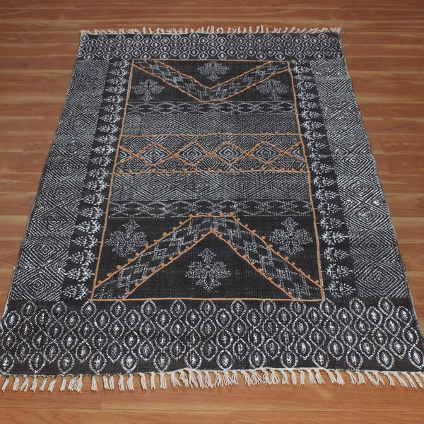 Indian handmade rug Woven cotton rug Bohemian kilim rug Living room rug Kitchen area rug Geometric rug Outdoor garden carpet 3x5 feet rug