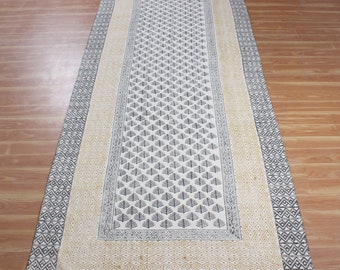 Indian runner rug Cotton dhurrie Gift for mom Hand block printed area rug Kitchen living room rug Bohemian Carpet 2.6x8 4x10 3x20 feet