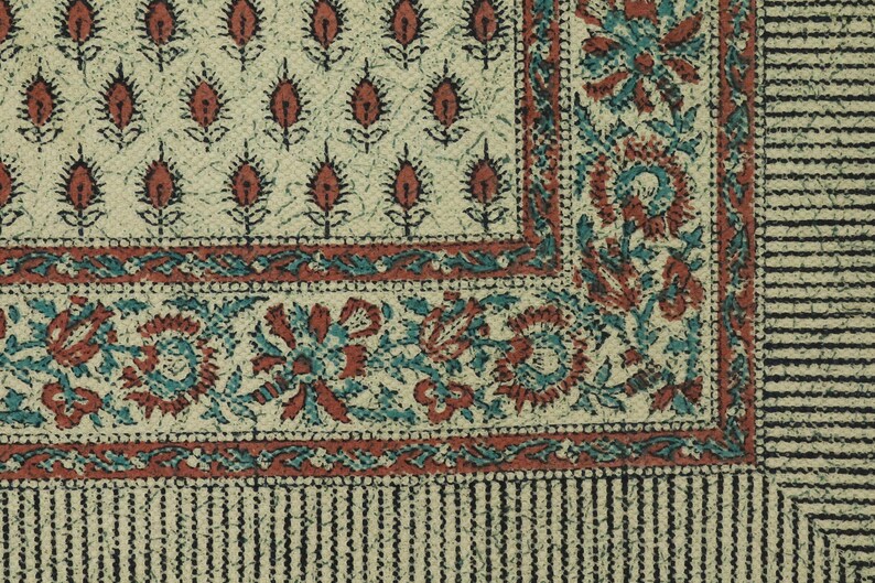 Black Block Printed Rug Floral Cotton Dhurrie Hallway Stair Runner Rug