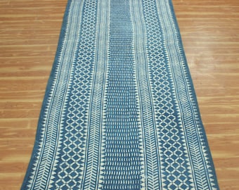 Indian Cotton Runner Rug Dabu Printing Area Rug Indigo Blue Rug Outdoor Yoga Mat Outdoor Garden Mat 4x10 2.6x4 4x12 Feet