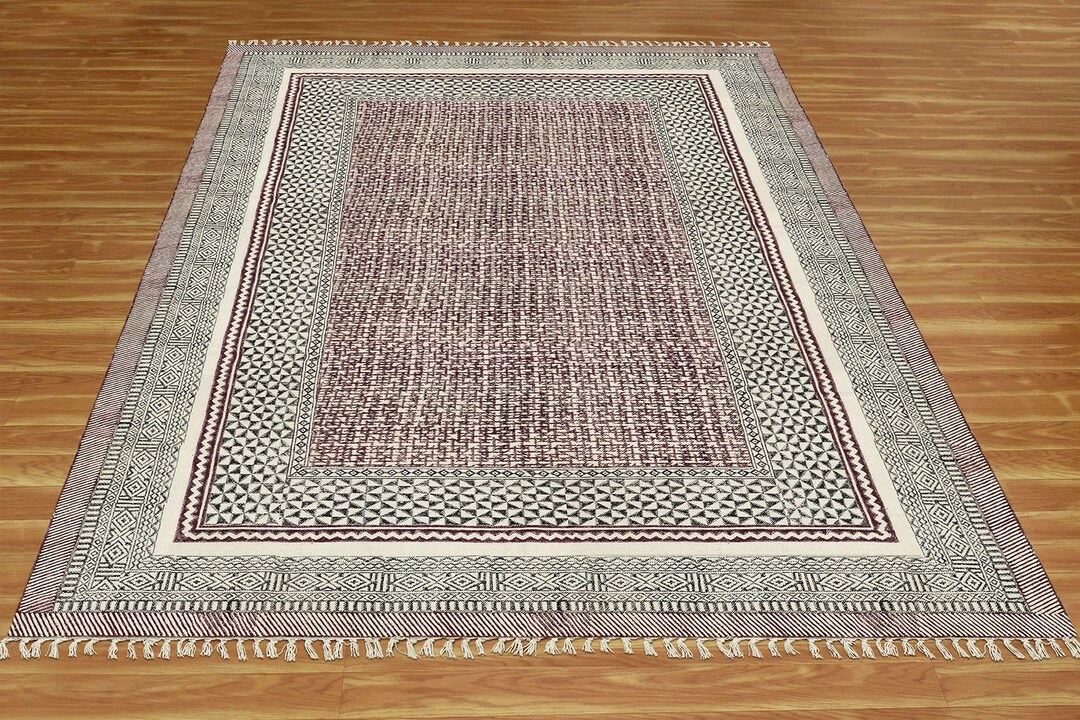 Extra Thick Cotton Rug Hand Block Print Rug Living Room Rug Hallway ...