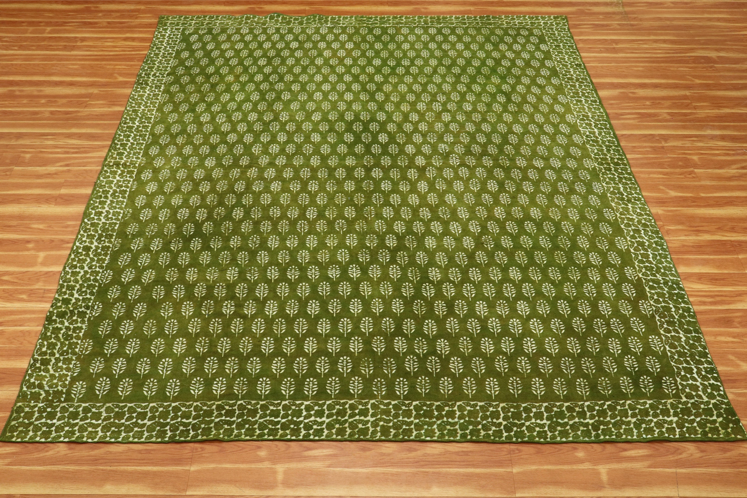Dabu Rug Hand Woven Green Cotton Rug: Block Printed Dabu Design - Etsy