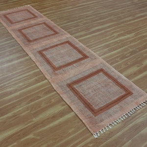 Hallway stair runner rug Cotton area carpet Brown black dhurrie Garden yoga mat Dining room kilim 2.6x6 3x10 4x12 feet