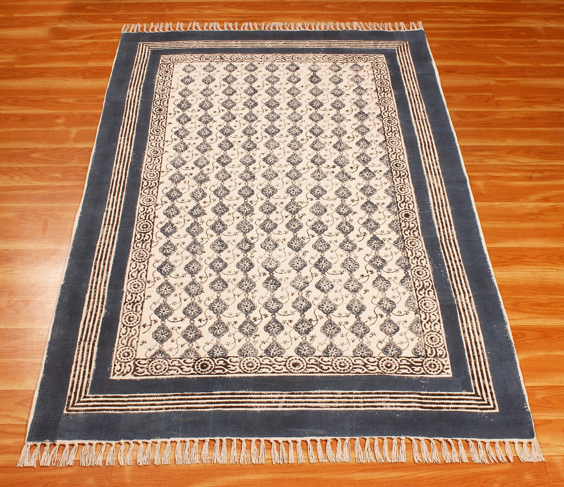 Hand Block Print Rug Boho Area Rug Yellow Rug Kitchen Flat Etsy