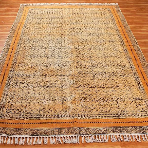 Bronze cotton area durries Indian handmade woven floor rug Kitchen dining living room carpet Garden yoga mat 2x3 5x8 10x14 feet