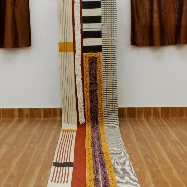 Marrón amarillo Pasillo corredor kilim alfombra de algodón alfombra de comedor Alfombra de área impresa en bloque de mano Escalera de algodón tejido durries 3x10 5x10 4x15 pies