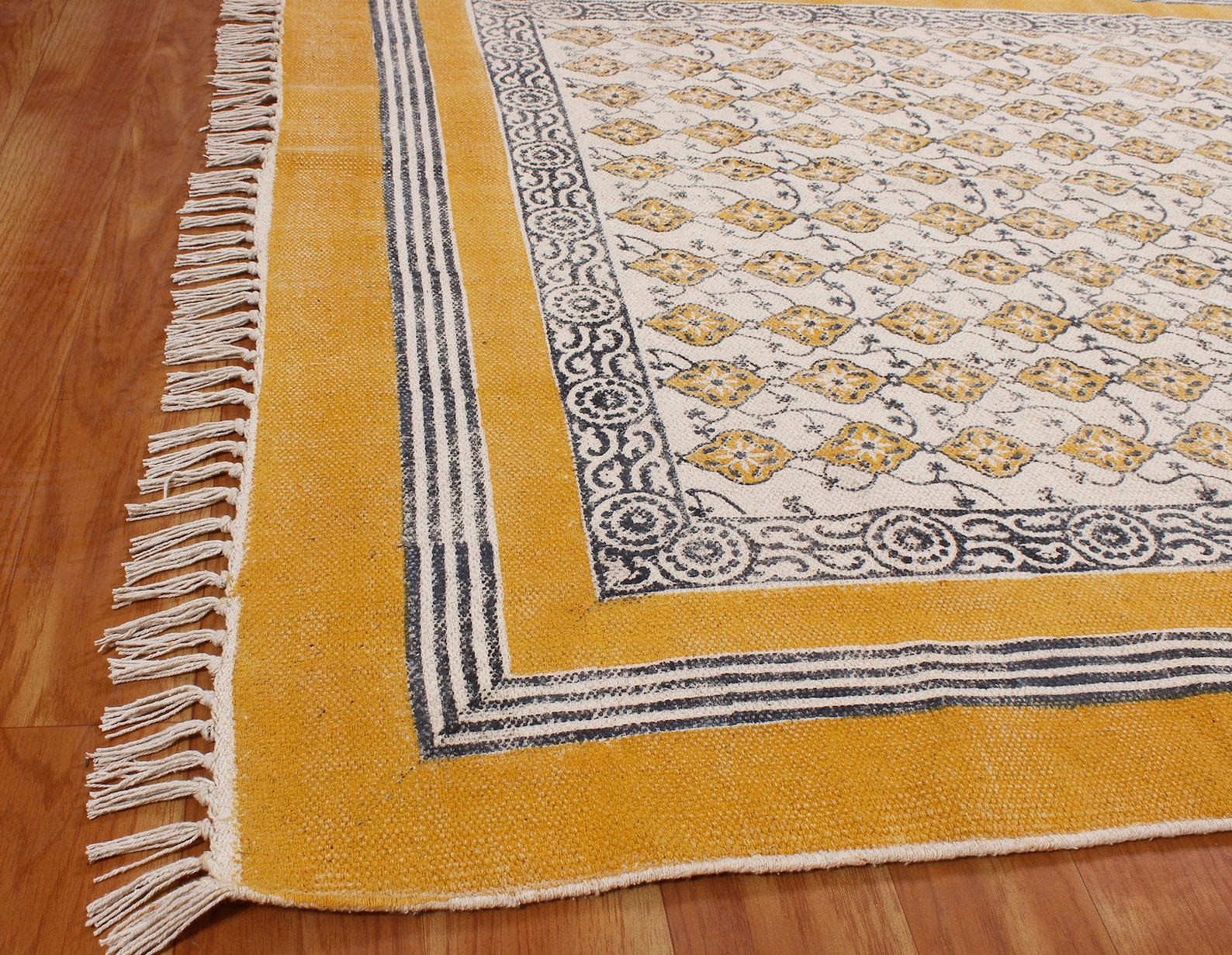 Hand Block Print Rug Boho Area Rug Yellow Rug Kitchen Flat Etsy
