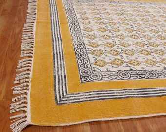 Handmade Cotton Rug Yellow Rug Outdoor Rug Yoga Rug Navajo Rug Boho Kitchen Rug Living Room Area Rug Dining Carpet 4x6 8x10 9x12 feet